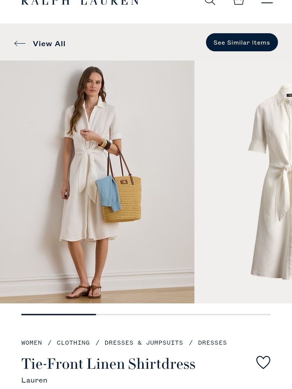 Lauren Ralph Lauren White Tie-Front Linen Shirtdress